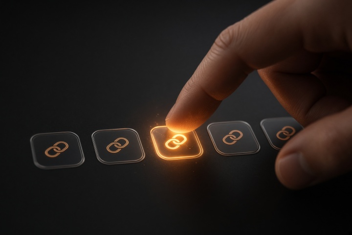 A hand checking through a row of link icons, one at a time