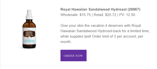 Royal Hawaiian Sandalwood Hydrosol (26967)